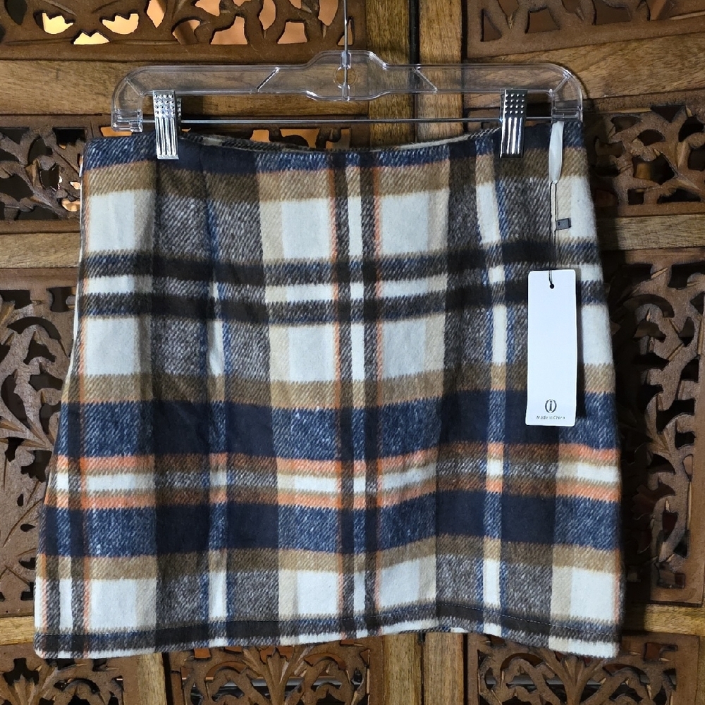 Stylish Plaid Mini Skirt in Blue and Brown
